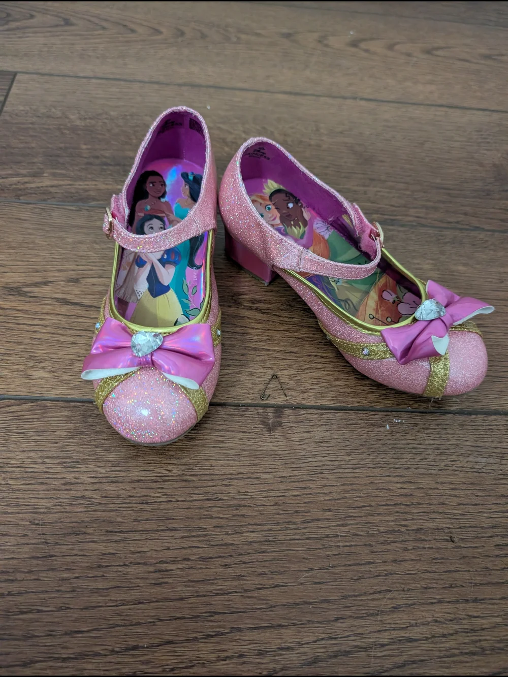 Disney Princess Glitter Dress Up Heels Pink Gold Size 12 Costume Shoes